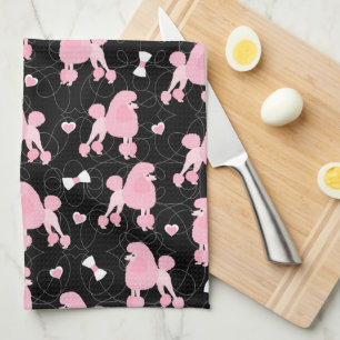 Linge De Cuisine Poodles roses et vaches Motif noir