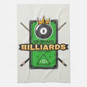 Linge De Cuisine Pool Hall personnalisé NOM 8 Ball Crown Billiards
