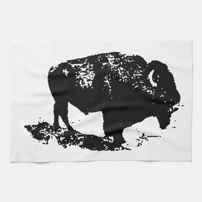 Linge De Cuisine Pop Art Black White Buffalo Bison Silhouette (Horizontal)