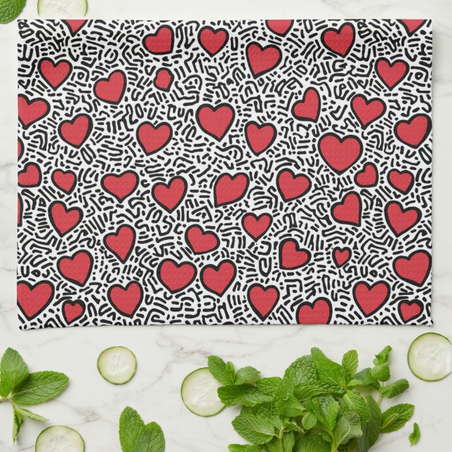 Linge De Cuisine Pop Art Heart Motif (Plié)