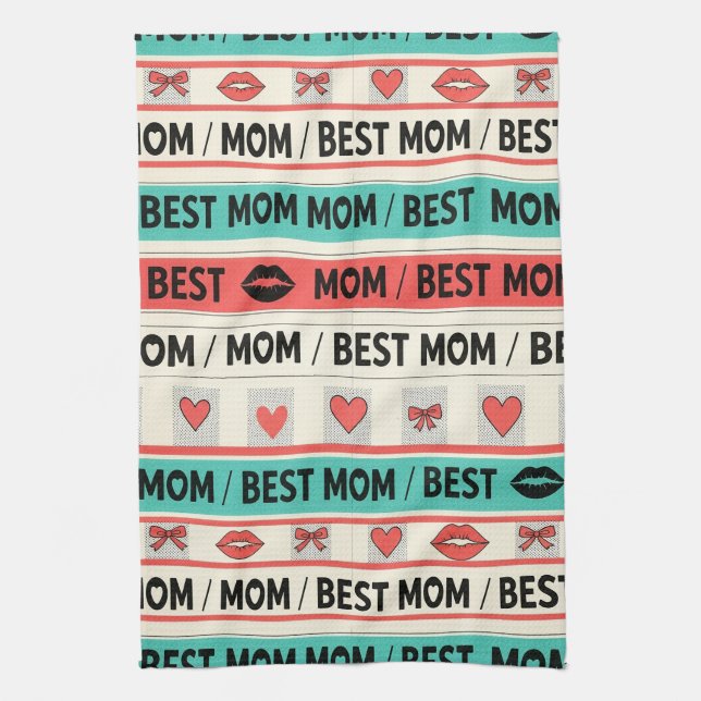 Linge De Cuisine Pop Art MEILLEURE MÈRE Rayure – Amour Rétro Audaci (Vertical)