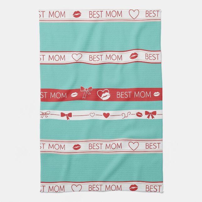 Linge De Cuisine Pop Art MEILLEURE MÈRE Rayure – Amour Rétro Audaci (Vertical)