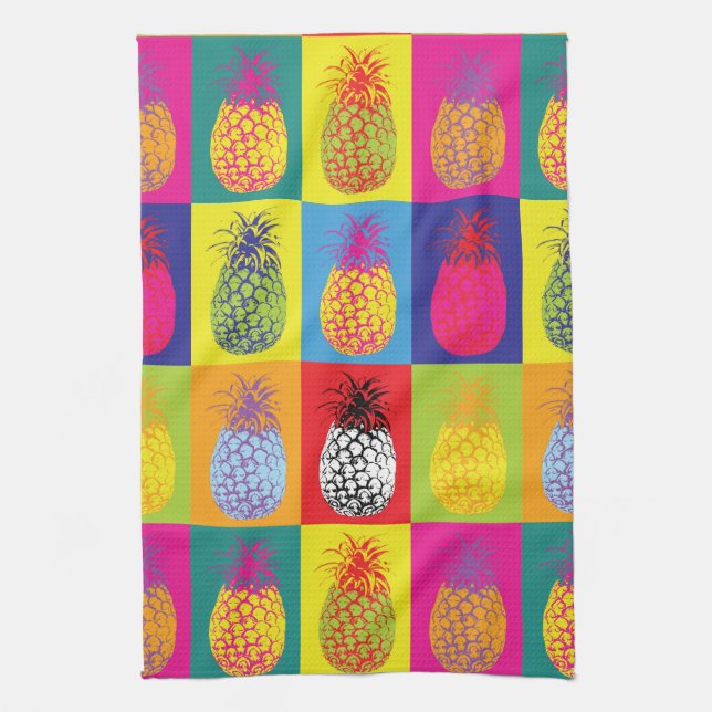 Linge De Cuisine Pop d'ananas rétro Bright Bold Cuisine Imprimer (Vertical)