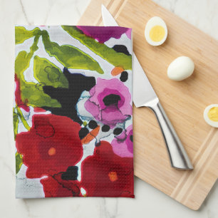 Linge De Cuisine Pop de couleur vive Fleurs aquarelles à l'encre