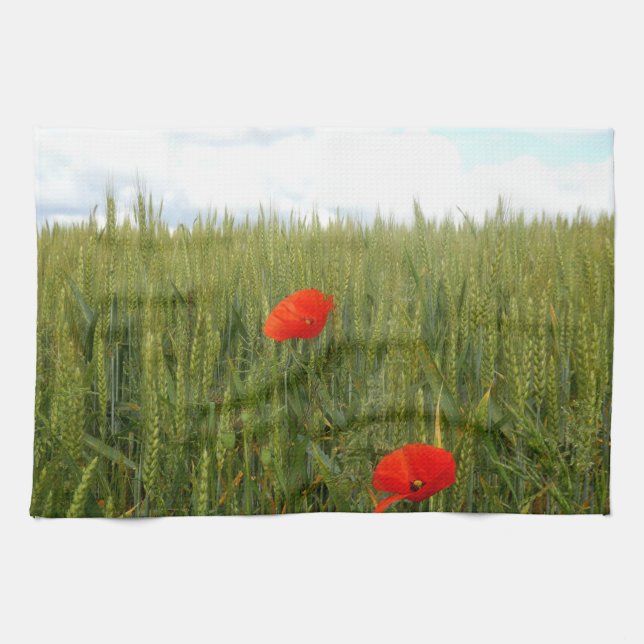 Linge De Cuisine Poppies à Wheat Field Tea Towel (Horizontal)
