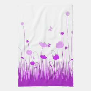 Linge De Cuisine Poppies violettes et blanches minimalistes prègnen