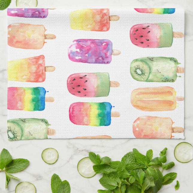Linge De Cuisine Popsicles aquarelles (Plié)
