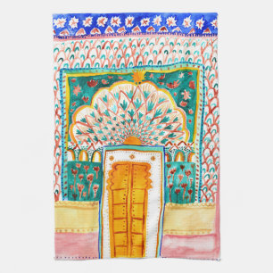 Linge De Cuisine Porte Peacock Rajasthan Aquarelle Inde