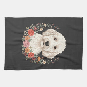 Linge De Cuisine Portrait de chien floral Couronne botanique