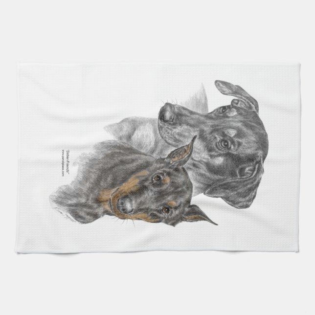 Linge De Cuisine Portrait de deux Dobermans (Horizontal)
