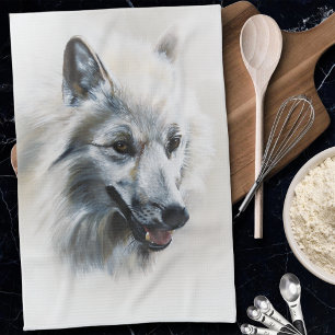 Linge De Cuisine Portrait de loup blanc