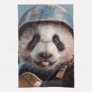 Linge De Cuisine Portrait de Panda Géant avec un Casque Bleu Vintag