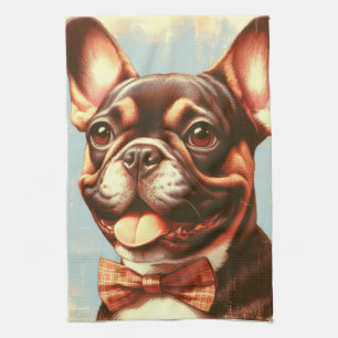 Linge De Cuisine Portrait vintage de peinture Bulldog
