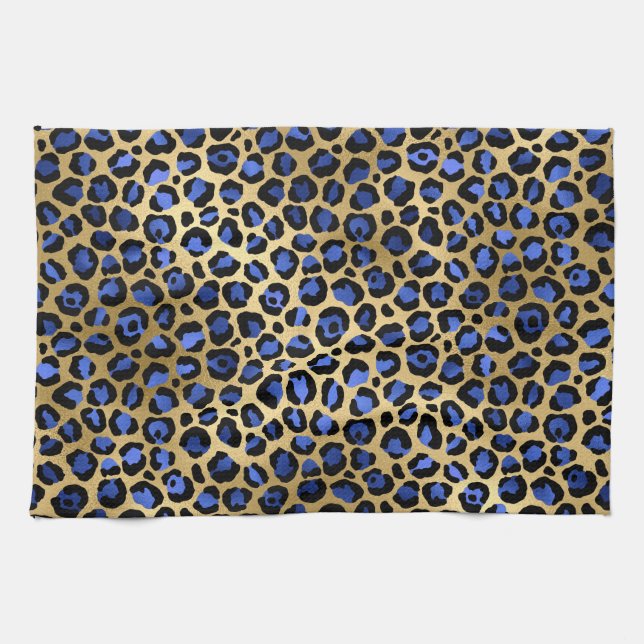 Linge De Cuisine Ports Leopard Gold & Royal Blue Glam Imprimer (Horizontal)