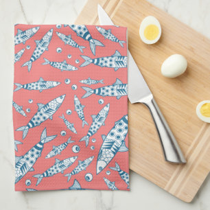 Linge De Cuisine Portugais Lisbonne Sardines Motif Azulejos rose