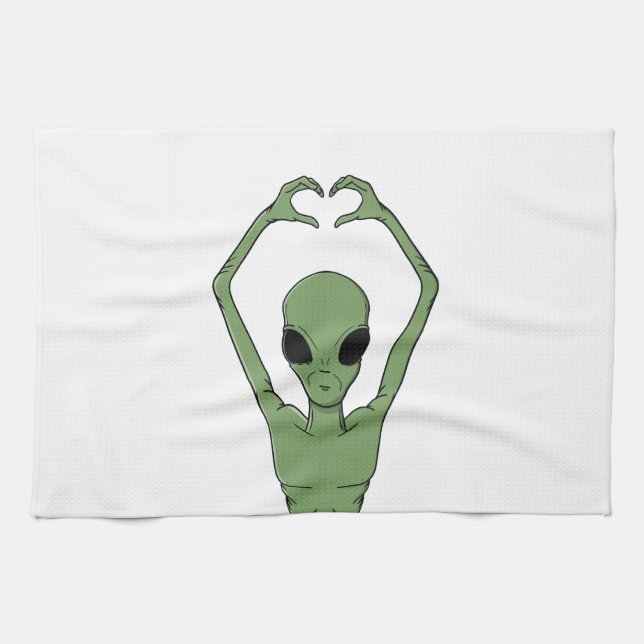 Linge De Cuisine Pose de cœur extraterrestre (Horizontal)