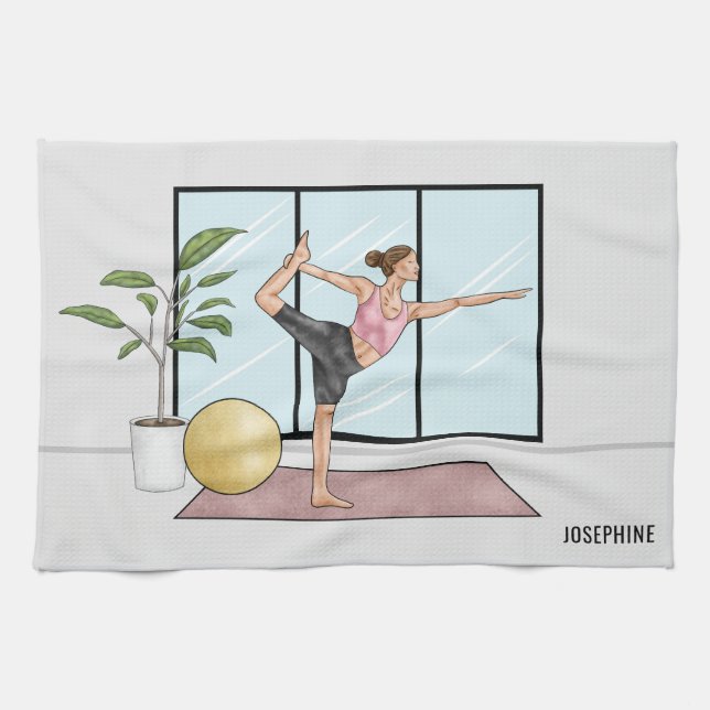 Linge De Cuisine Pose du danseur Yoga Natarajasana Nom personnalisé (Horizontal)