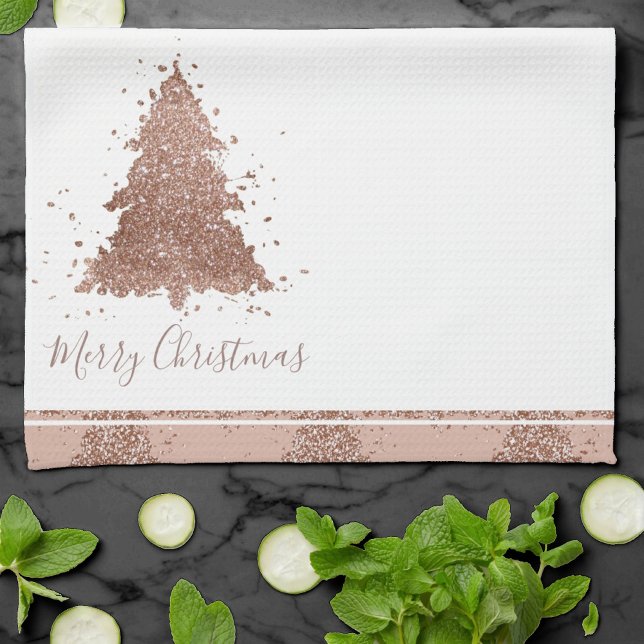 Linge De Cuisine Posh Joyeux Noël | Glam Rose Gold Blush Tree (Créateur téléchargé)