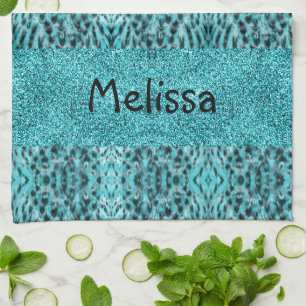 Linge De Cuisine Poster de animal chic en bleu - plumes et parties 