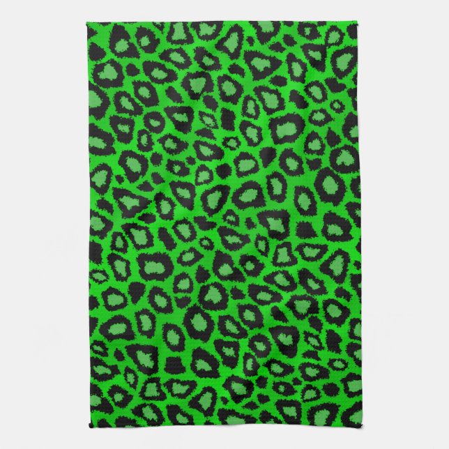 Linge De Cuisine Poster de animal de léopard de noir et de vert de (Vertical)