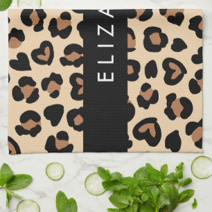 Linge De Cuisine Poster de animal, Léopard Brown, Coeurs, Votre Nom