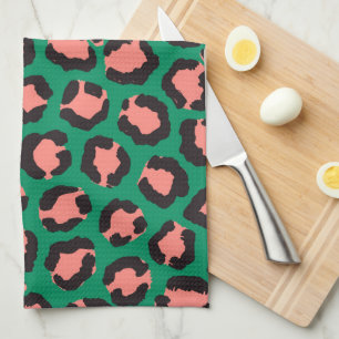 Linge De Cuisine Poster de animal Léopard vert rose corail moderne