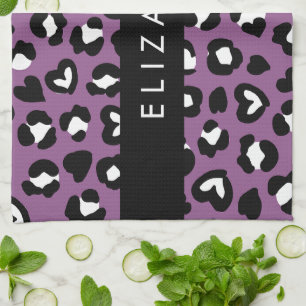 Linge De Cuisine Poster de animal, Léopard Violet, Coeurs, Votre No