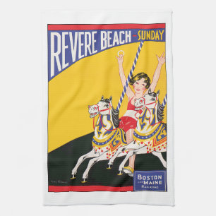 Linge De Cuisine Poster du Carrousel de la plage vintage Revere Nos