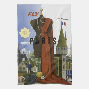 Linge De Cuisine Poster du Vintage voyage Fly Paris France