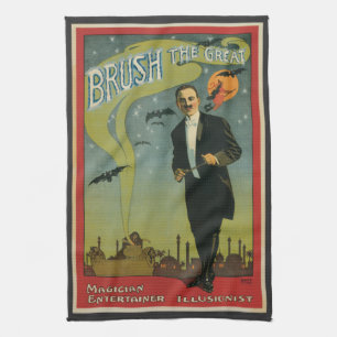 Linge De Cuisine Poster magique vintage, brosse le grand magicien