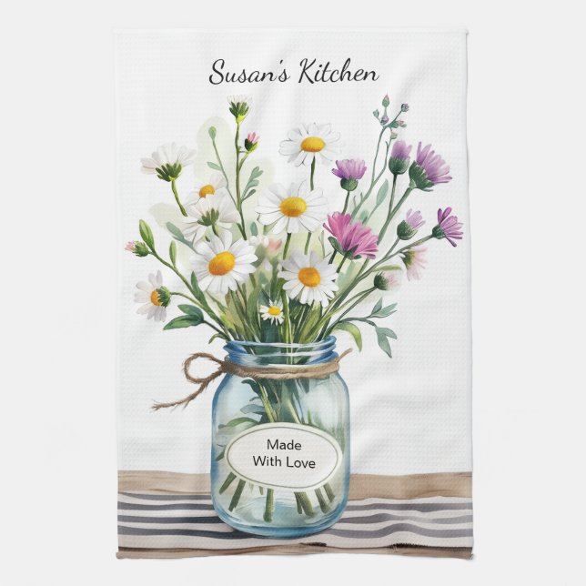 Linge De Cuisine Pot Mason Jar de fleurs sauvages (Vertical)