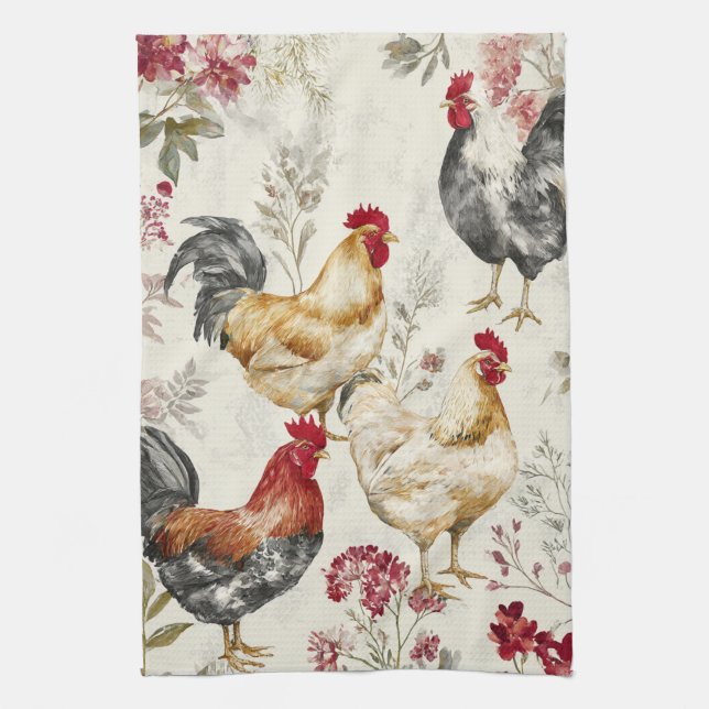 Linge De Cuisine Poules de basse-cour et conception de motif botani (Vertical)