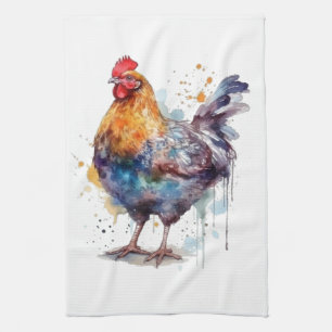Linge De Cuisine Poulet coloré à l'aquarelle
