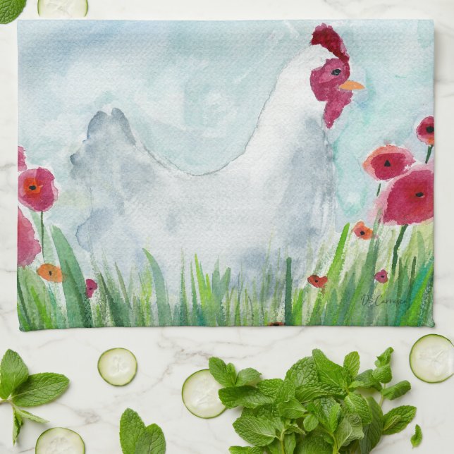 Linge De Cuisine Poulet et fleurs de la ferme (Plié)