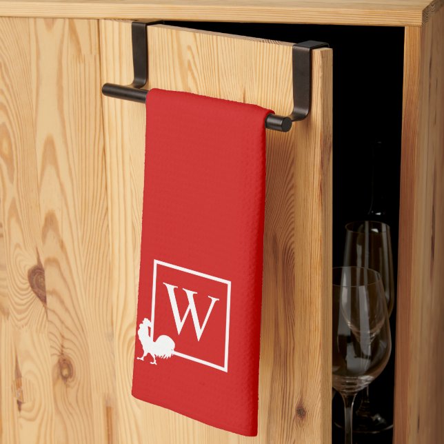 Linge De Cuisine Poulet Monogramme Initiale Cuisine de Campagne Coq (Pliage en tiers)