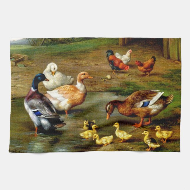 Linge De Cuisine Poulets, Canards Et Canards À La Ferme (Horizontal)