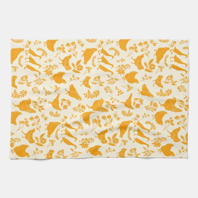 Linge De Cuisine Poulets et canards d'art populaire dans le jaune d (Horizontal)