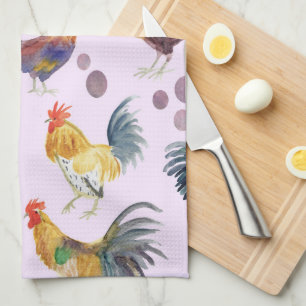 Linge De Cuisine Poulets et oeufs Barnyard Farm Pays Aquarelle