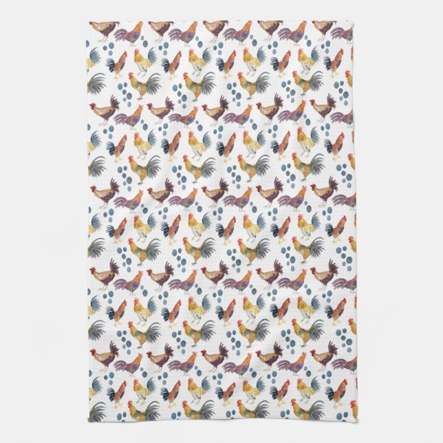 Linge De Cuisine Poulets et oeufs Barnyard Farm Pays Aquarelle (Vertical)