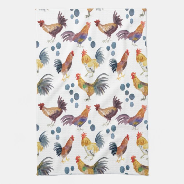 Linge De Cuisine Poulets et oeufs Barnyard Farm Pays Aquarelle (Vertical)