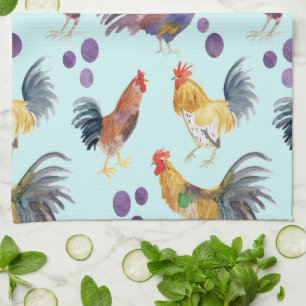Linge De Cuisine Poulets et oeufs Barnyard Farm Pays Aquarelle