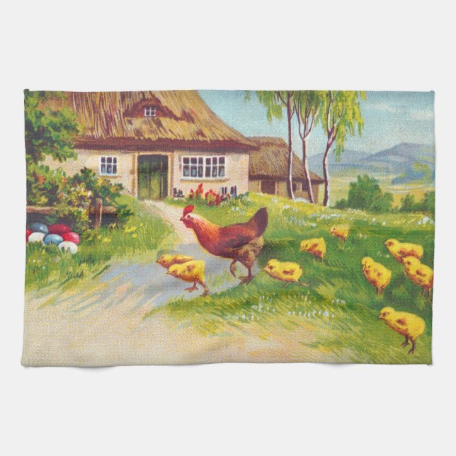 Linge De Cuisine Poulets et oeufs de Pâques (Horizontal)