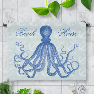 Linge De Cuisine Poulpe bleu vintage avec des Ancres personnalisée