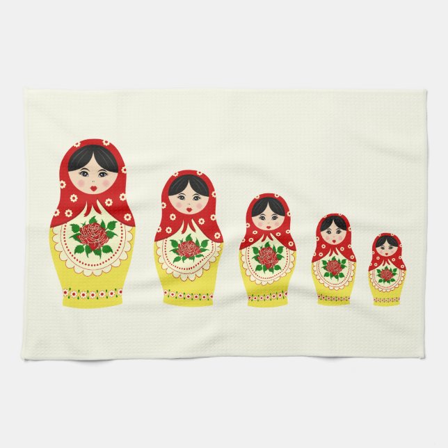 Linge De Cuisine Poupées russes rouges d'emboîtement de matryoshka (Horizontal)