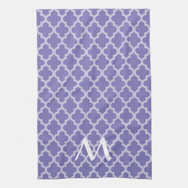 Linge De Cuisine Pourpre Marocain Moods Quatrefoil avec initial (Vertical)