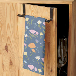 Linge De Cuisine Prairie colorée sur fond bleu