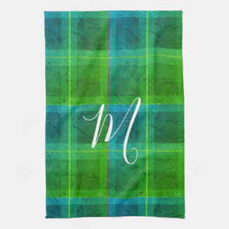 Linge De Cuisine Préparation chic initiale vert et bleu tartan carr