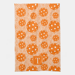 Linge De Cuisine Préparation Pickleball Clé Grecque - Orange & Blan