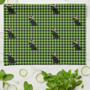 Linge De Cuisine Preppy Black Lab Motif de Noël Vert En vichy