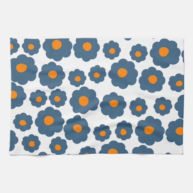 Linge De Cuisine Preppy Blue Orange Hippie Motif (Horizontal)